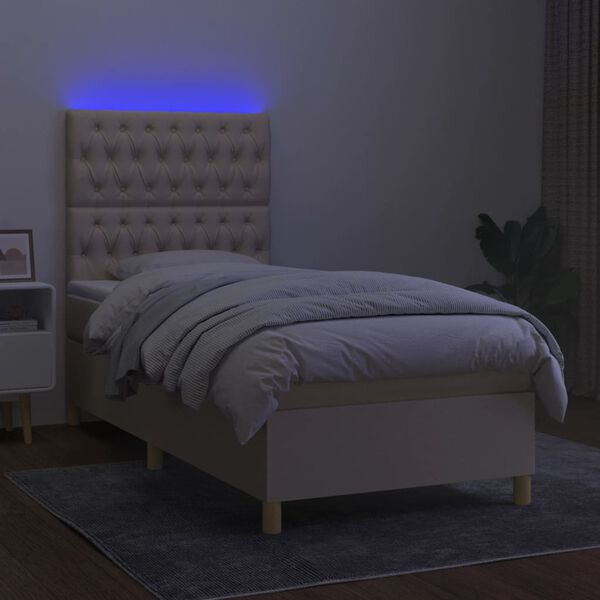 vidaXL Box spring postel s matrac&iacute; a LED kr&eacute;mov&aacute; 90x200 cm textil