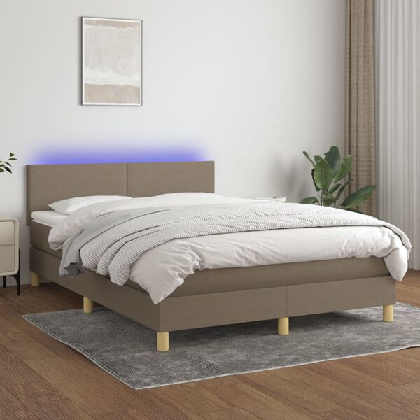 vidaXL Box spring postel s matrac&iacute; a LED taupe 140x200 cm textil