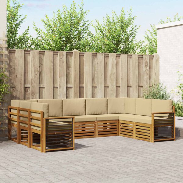 vidaXL Sedac&iacute; soupravy 9 pcs Přirozen&aacute; a B&eacute;žov&aacute; Masivn&iacute; ak&aacute;tov&eacute; dřevo