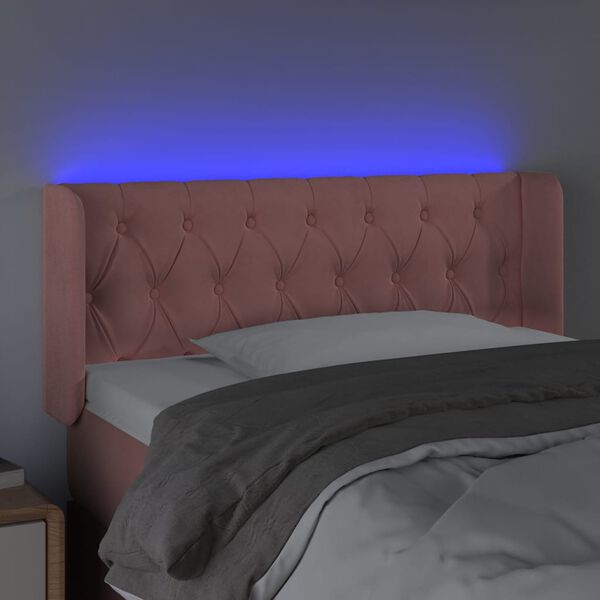 vidaXL Čelo postele s LED růžov&eacute; 103 x 16 x 78/88 cm samet