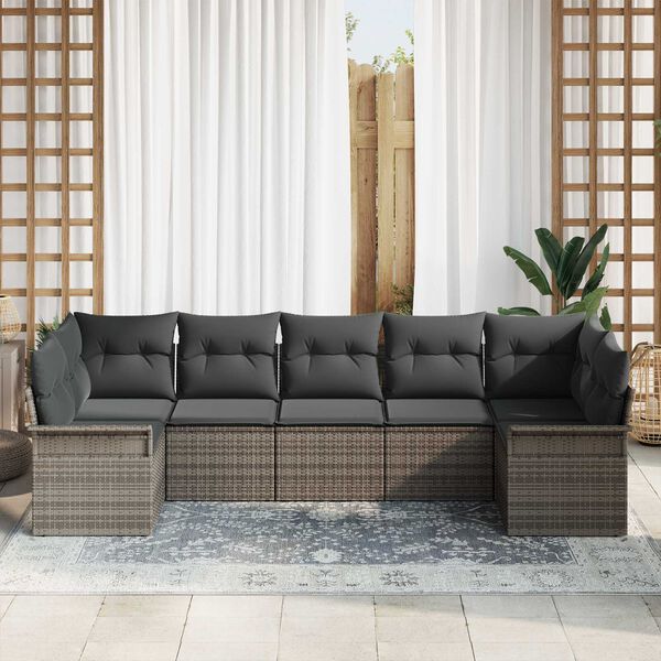 vidaXL Sada zahradních pohovek s polštářem 7 pcs Šedá Poly ratan