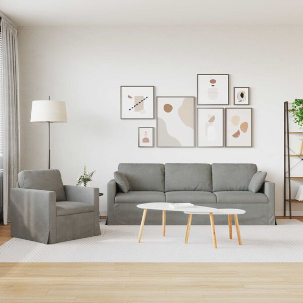 vidaXL Pohovka 2 pcs Světle &scaron;ed&aacute; 228 x 78 x 80 cm samet