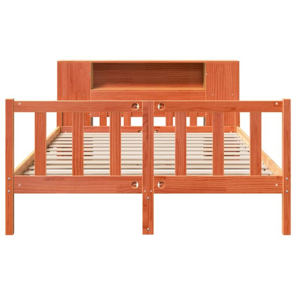 vidaXL Postel s knihovnou bez matrace hnědá 150 x 200 cm masivní dřevo