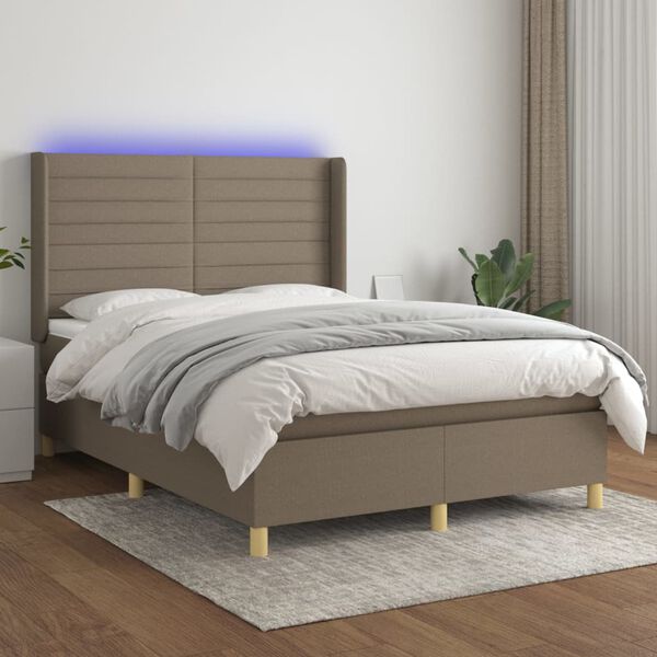 vidaXL Box spring postel s matrac&iacute; a LED taupe 140x190 cm textil
