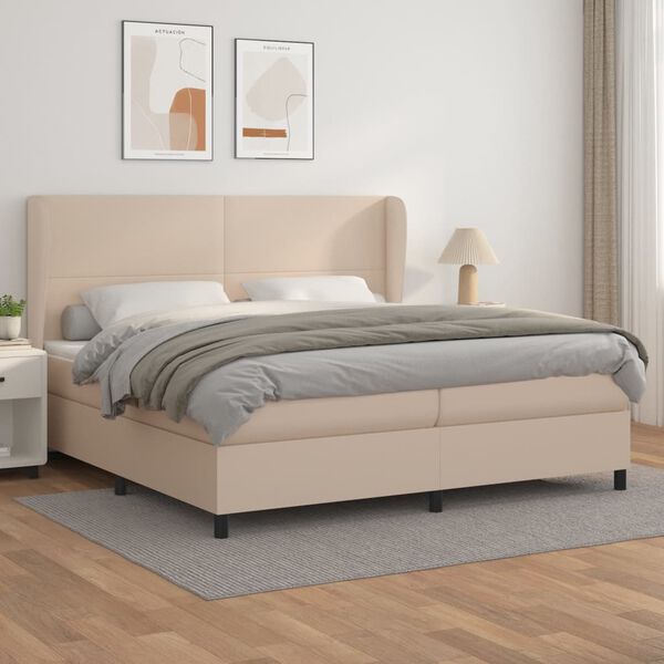 vidaXL Box spring postel s matrac&iacute; cappuccino 200 x 200 cm uměl&aacute; kůže
