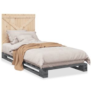 vidaXL R&aacute;m postele s čelem &scaron;ed&yacute; 90 x 200 cm masivn&iacute; borov&eacute; dřevo
