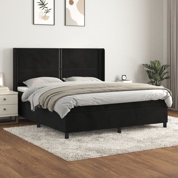vidaXL Box spring postel s matrac&iacute; čern&aacute; 180x200 cm samet