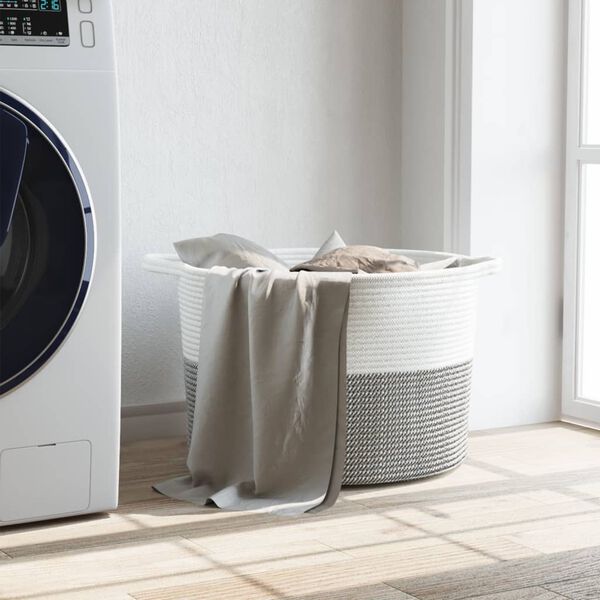 vidaXL Koš na prádlo šedý a bílý Ø 55 x 36 cm bavlna