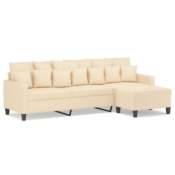 vidaXL 3m&iacute;stn&aacute; pohovka s podnožkou kr&eacute;mov&aacute; 210 cm textil