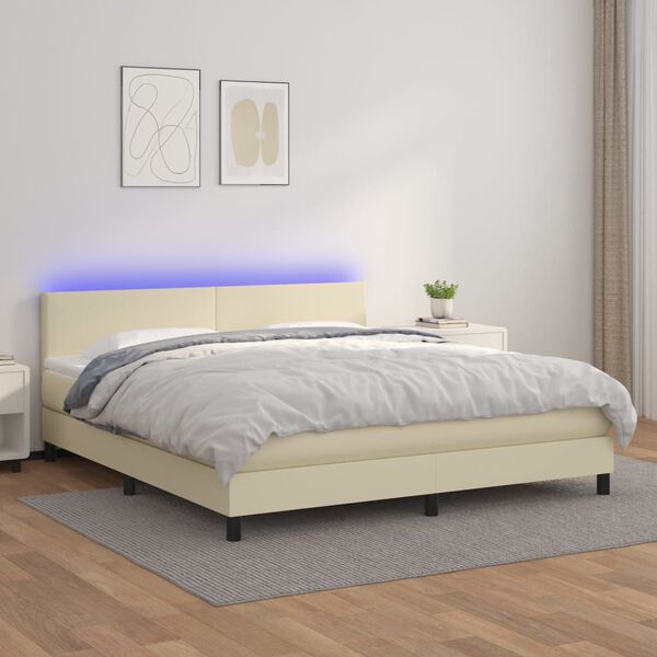 vidaXL Box spring postel s matrac&iacute; a LED kr&eacute;mov&aacute; 180x200cm uměl&aacute; kůže