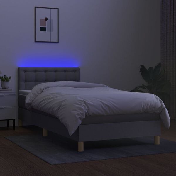 vidaXL Box spring postel s matrací a LED světle šedá 90x200 cm textil
