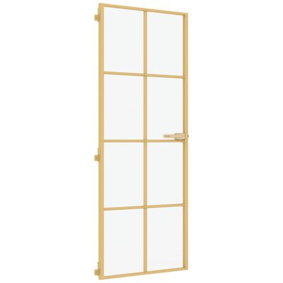 vidaXL Interiérové dveře úzké zlaté 76x201,5 cm tvrzené sklo a hliník