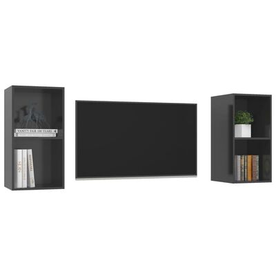 vidaXL Nástěnné TV skříňky 2 ks šedé vysoký lesk dřevotříska