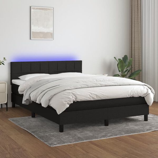 vidaXL Box spring postel s matrací a LED černá 140x190 cm textil