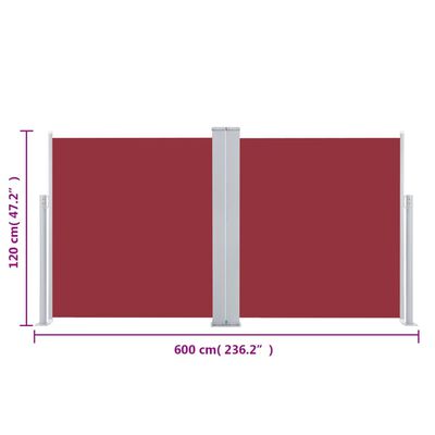 vidaXL Zatahovací boční markýza / zástěna červená 120 x 600 cm