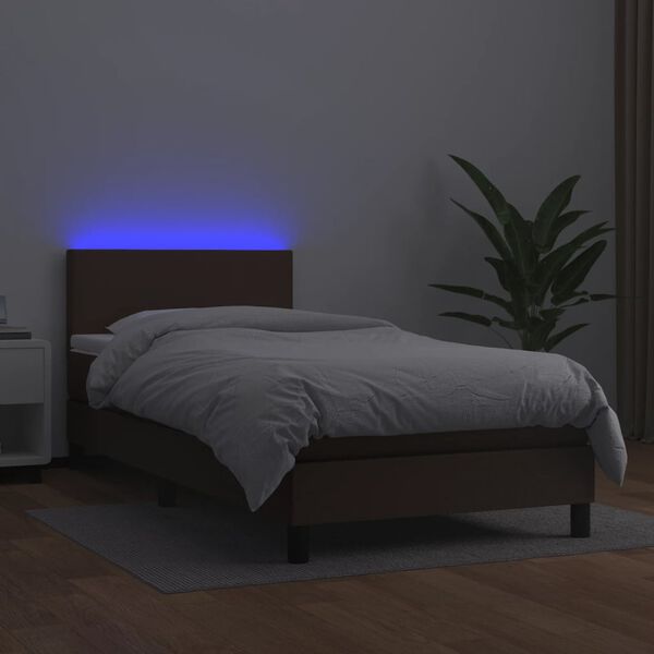 vidaXL Box spring postel s matrac&iacute; a LED hněd&aacute; 80 x 200 cm uměl&aacute; kůže