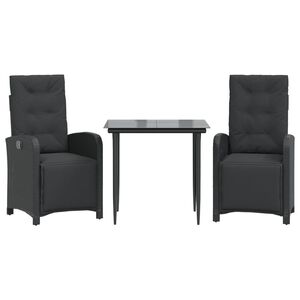 vidaXL 3d&iacute;ln&yacute; bistro set s podu&scaron;kami čern&yacute; polyratan