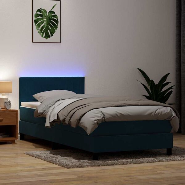 vidaXL Box spring postel s matrac&iacute; a LED tmavě modr&aacute; 80x210 cm samet