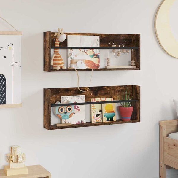 vidaXL Reg&aacute;l na časopisy s polic&iacute; 2 pcs Kouřov&yacute; dub 80 x 12 x 30 cm