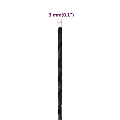 vidaXL Pracovní lano černé 3 mm 50 m polypropylen