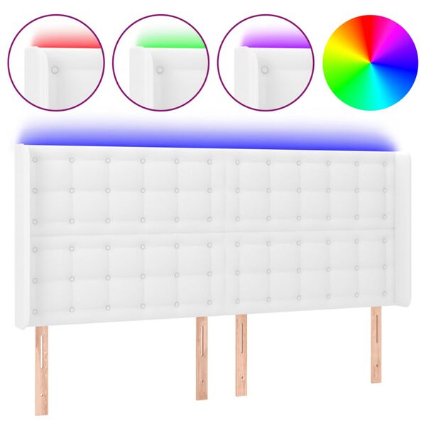 vidaXL Čelo postele s LED b&iacute;l&eacute; 147 x 16 x 118/128 cm uměl&aacute; kůže