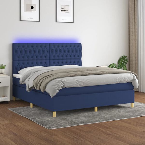vidaXL Box spring postel s matrac&iacute; a LED modr&aacute; 160x200 cm textil