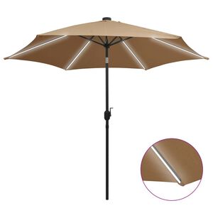 vidaXL Zahradn&iacute; slunečn&iacute;k s LED a hlin&iacute;kovou tyč&iacute; 300 cm taupe
