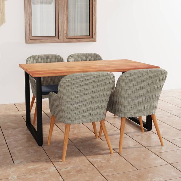 vidaXL 5d&iacute;ln&yacute; zahradn&iacute; j&iacute;deln&iacute; set s podu&scaron;kami polyratan hněd&yacute;