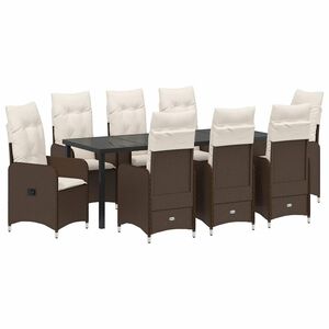 vidaXL Zahradn&iacute; j&iacute;deln&iacute; souprava 9 pcs Hněd&aacute; polyratan