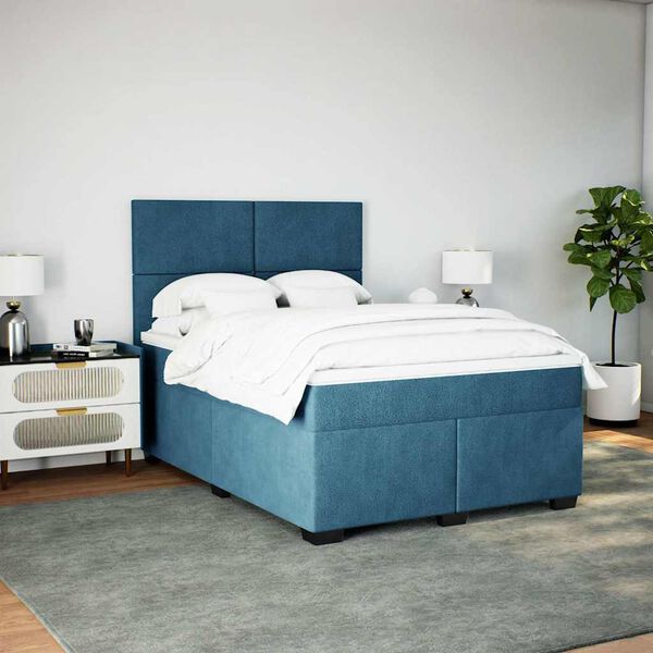 vidaXL Box spring postel s matrac&iacute; modr&aacute; 140 x 190 cm samet