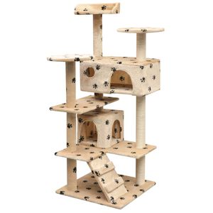 vidaXL &Scaron;krabadlo pro kočky sisalov&eacute; sloupky 125cm b&eacute;žov&aacute; potisk tlapek