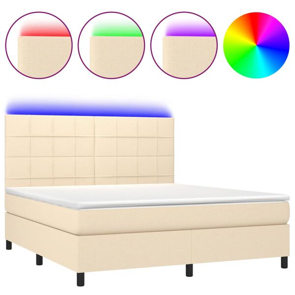 vidaXL Box spring postel s matrac&iacute; a LED kr&eacute;mov&aacute; 180x200 cm textil