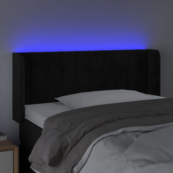 vidaXL Čelo postele s LED čern&eacute; 93 x 16 x 78/88 cm samet