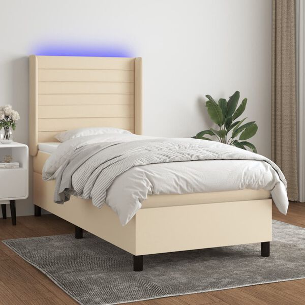 vidaXL Box spring postel s matrac&iacute; a LED kr&eacute;mov&aacute; 100x200 cm textil