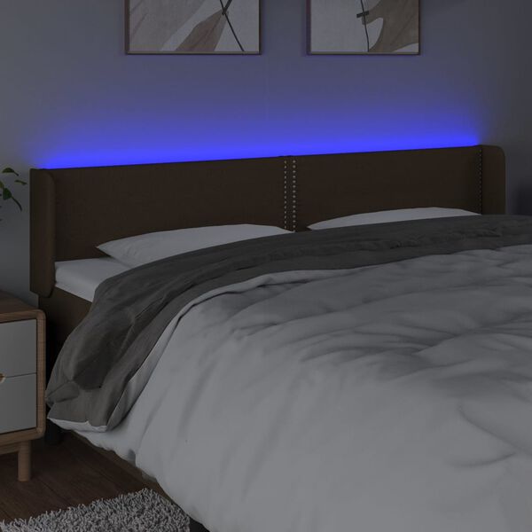 vidaXL Čelo postele s LED tmavě hněd&eacute; 203 x 16 x 78/88 cm textil