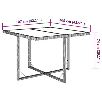 vidaXL Zahradní stůl hnědý 109 x 107 x 74 cm polyratan a sklo