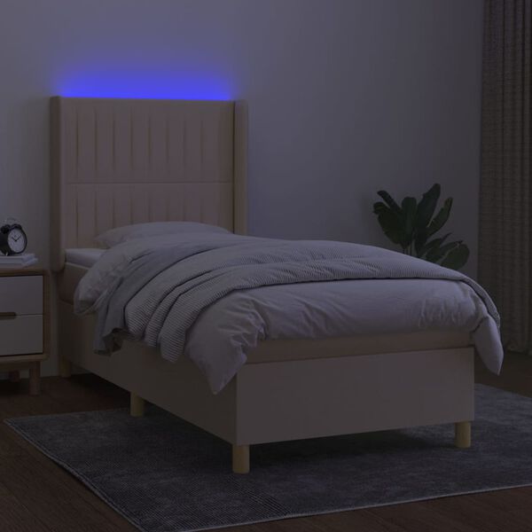 vidaXL Box spring postel s matrac&iacute; a LED kr&eacute;mov&aacute; 90x200 cm textil