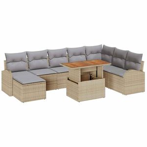 vidaXL Sada zahradn&iacute;ch pohovek s &uacute;loži&scaron;těm 9 pcs B&eacute;žov&aacute; Poly ratan