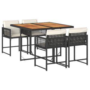 vidaXL 5d&iacute;ln&yacute; zahradn&iacute; j&iacute;deln&iacute; set s podu&scaron;kami čern&yacute; polyratan