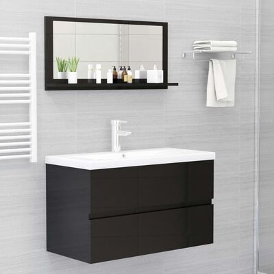 vidaXL Koupelnové zrcadlo černé vysoký lesk 80x10,5x37 cm dřevotříska