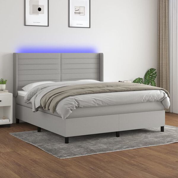 vidaXL Box spring postel s matrac&iacute; a LED světle &scaron;ed&aacute; 180x200 cm textil