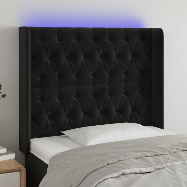 vidaXL Čelo postele s LED čern&eacute; 93 x 16 x 118/128 cm samet