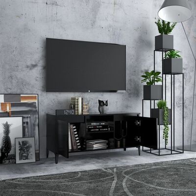vidaXL TV stolek s kovovými nohami černý 103,5 x 35 x 50 cm