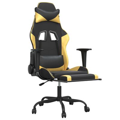 vidaXL Herní židle s podnožkou černá a zlatá umělá kůže