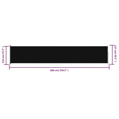 vidaXL Zatahovací boční markýza 117 x 600 cm černá