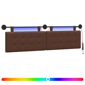 vidaXL Z&aacute;věsn&eacute; čelo postele S LED osvětlen&iacute;m Hněd&aacute; Uměl&aacute; kůže