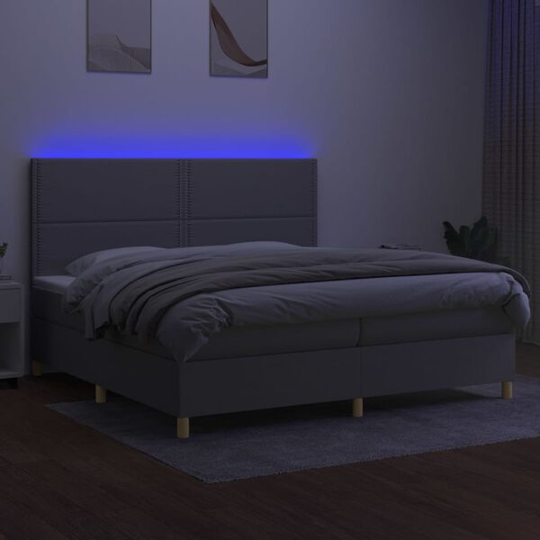 vidaXL Box spring postel s matrac&iacute; a LED světle &scaron;ed&aacute; 200x200 cm textil