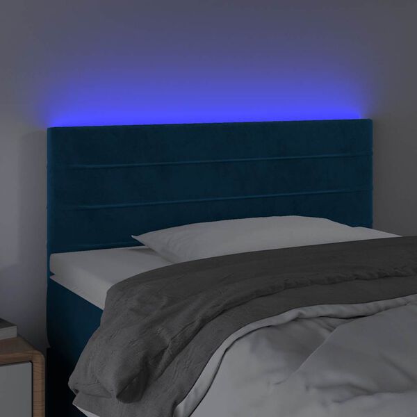 vidaXL Čelo postele s LED tmavě modr&eacute; 100x5x78/88 cm samet