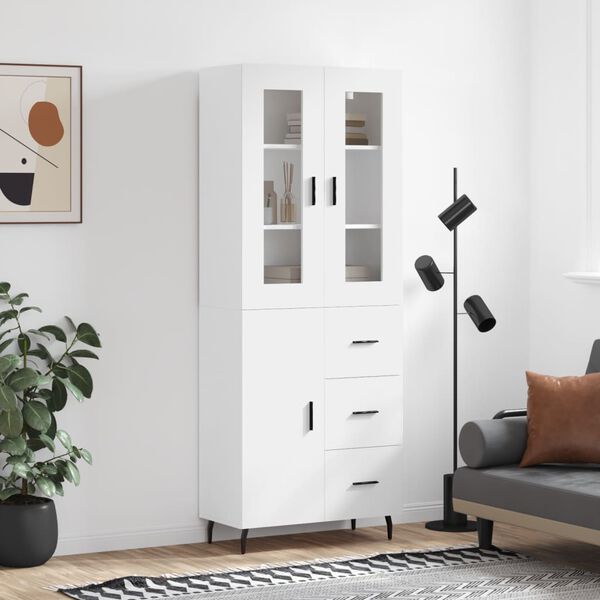 vidaXL Skř&iacute;ň highboard b&iacute;l&aacute; 69,5 x 34 x 180 cm kompozitn&iacute; dřevo