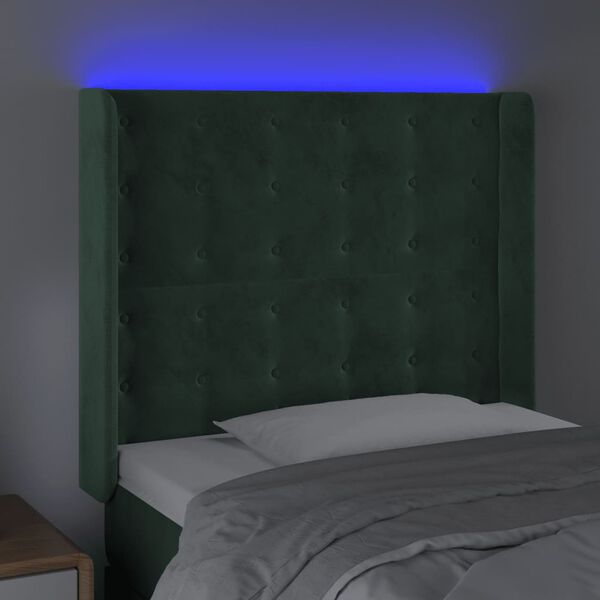 vidaXL Čelo postele s LED tmavě zelen&eacute; 83 x 16 x 118/128 cm samet